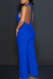 Casual Backless Sleeveless Lace Up Loose Vacation Halter Wide Leg Jumpsuits