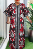 African Graphics Print Hot Drill V Neck Half Sleeve Loose Vacation Long Plus Size Maxi Robe Dress