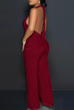 Casual Backless Sleeveless Lace Up Loose Vacation Halter Wide Leg Jumpsuits
