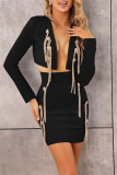Formal Long Sleeve Metal Chains Trim Crop Jackets And Mini Skirts Party Evening Two Pieces Dress Sets