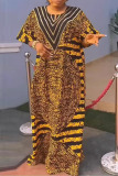 African Graphics Print Hot Drill V Neck Half Sleeve Loose Vacation Long Plus Size Maxi Robe Dress