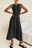 Casual Striped Weave O Neck Sleeveless Vacation Maxi Sweater Tank Dresses