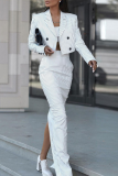 Striped Print Turn-back Collar Long Sleeve Buttons Blazer Jackets And Slit Maxi Skirt Two Pieces Dress Sets