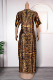 African Graphics Print Hot Drill V Neck Half Sleeve Loose Vacation Long Plus Size Maxi Robe Dress