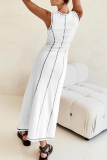 Casual Striped Weave O Neck Sleeveless Vacation Maxi Sweater Tank Dresses