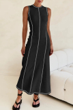 Casual Striped Weave O Neck Sleeveless Vacation Maxi Sweater Tank Dresses