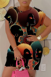 Casual Graphcis Print O Neck Short Sleeve Bodycon Mini T-shirt Dresses