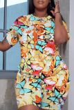 Casual Graphics Print O Neck Short Sleeve T Shirt And Shorts Set Sportwear Plus Size Two Piece Matching Set