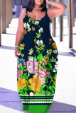 Casual Floral Print Backless Spaghetti Strap Floor Length Vacation Baggy Sundress Slip Maxi Dress
