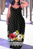 Casual Floral Print Backless Spaghetti Strap Floor Length Vacation Baggy Sundress Slip Maxi Dress