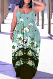 Casual Floral Print Backless Spaghetti Strap Floor Length Vacation Baggy Sundress Slip Maxi Dress