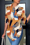 Casual Graphics Print Shirt Collar Long Sleeve Vacation Side Slit Blouse