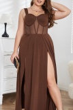 Sleeveless Backless Spaghetti Strap Front Slit Long Formal Party Evening Wedding Guest Plus Size Cami Maxi Dresses