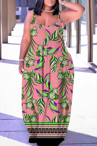 Casual Floral Print Backless Spaghetti Strap Floor Length Vacation Baggy Sundress Slip Maxi Dress