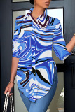 Casual Graphics Print Shirt Collar Long Sleeve Vacation Side Slit Blouse