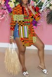Casual Graphics Print Shirt Collar Long Sleeve Vacation Side Slit Blouse