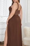 Sleeveless Backless Spaghetti Strap Front Slit Long Formal Party Evening Wedding Guest Plus Size Cami Maxi Dresses