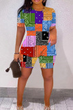 Casual Graphics Print O Neck Short Sleeve T Shirt And Shorts Set Sportwear Plus Size Two Piece Matching Set