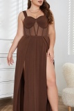 Sleeveless Backless Spaghetti Strap Front Slit Long Formal Party Evening Wedding Guest Plus Size Cami Maxi Dresses