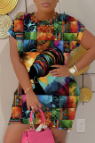 Casual Graphcis Print O Neck Short Sleeve Bodycon Mini T-shirt Dresses