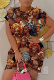 Casual Graphcis Print O Neck Short Sleeve Bodycon Mini T-shirt Dresses