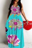Casual Floral Print Backless Spaghetti Strap Floor Length Vacation Baggy Sundress Slip Maxi Dress