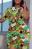 Casual Graphics Print O Neck Short Sleeve T Shirt And Shorts Set Sportwear Plus Size Two Piece Matching Set