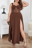 Sleeveless Backless Spaghetti Strap Front Slit Long Formal Party Evening Wedding Guest Plus Size Cami Maxi Dresses