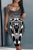 Casual Graphics Print U Neck Sleeveless Vacation Bodycon Midi Tank Dress