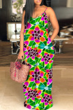 Casual Floral Print Backless Spaghetti Strap Floor Length Vacation Baggy Sundress Slip Maxi Dress
