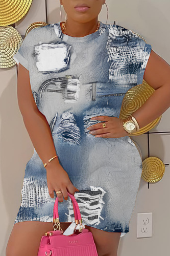 Casual Graphcis Print O Neck Short Sleeve Bodycon Mini T-shirt Dresses