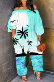 Casual Graphics Print Off Shoulder Long Sleeve Regular Vacation Harem Leg Jumpsuits