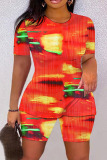 Casual Graphics Print O Neck Short Sleeve T Shirt And Shorts Set Sportwear Plus Size Two Piece Matching Set