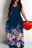 Casual Floral Print Backless Spaghetti Strap Floor Length Vacation Baggy Sundress Slip Maxi Dress