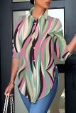 Casual Graphics Print Shirt Collar Long Sleeve Vacation Side Slit Blouse
