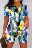 Casual Graphics Print O Neck Short Sleeve T Shirt And Shorts Set Sportwear Plus Size Two Piece Matching Set
