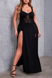 Sleeveless Backless Spaghetti Strap Front Slit Long Formal Party Evening Wedding Guest Plus Size Cami Maxi Dresses