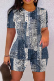 Casual Graphics Print O Neck Short Sleeve T Shirt And Shorts Set Sportwear Plus Size Two Piece Matching Set