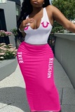 Sleeveless Letter Print Backless U Neck Crop Tank Top And Maxi Skirt Vacation Vest Skirt Set