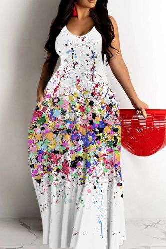 Casual Floral Print Backless Spaghetti Strap Floor Length Vacation Baggy Sundress Slip Maxi Dress