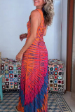 Tie Dye Print Strap Design Sleeveless U Neck Vacation A Line Maxi Tank Dresses