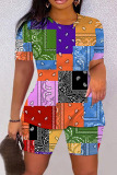 Casual Graphics Print O Neck Short Sleeve T Shirt And Shorts Set Sportwear Plus Size Two Piece Matching Set