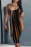 Casual Graphics Print U Neck Sleeveless Vacation Bodycon Midi Tank Dress