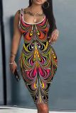 Casual Graphics Print U Neck Sleeveless Vacation Bodycon Midi Tank Dress