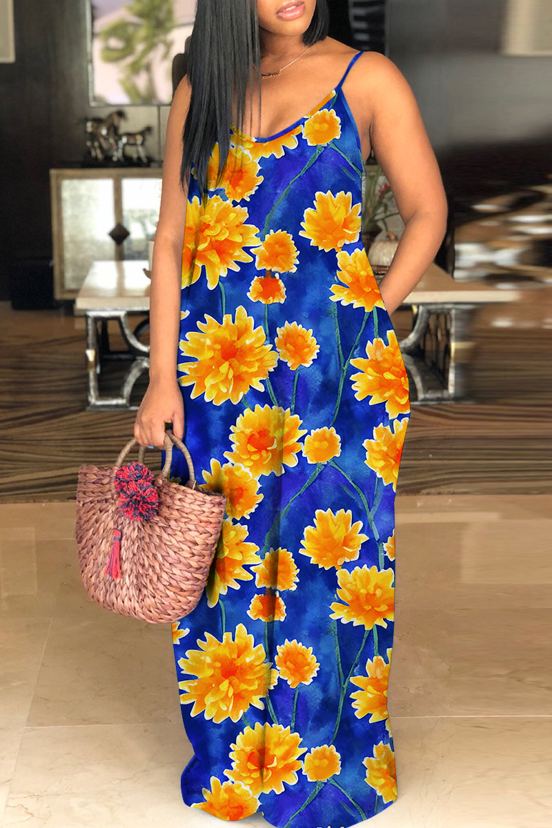 226001 Black Floral Cotton Spaghetti-Strap Sundress main image 0