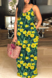 Casual Floral Print Backless Spaghetti Strap Floor Length Vacation Baggy Sundress Slip Maxi Dress