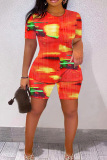 Casual Graphics Print O Neck Short Sleeve T Shirt And Shorts Set Sportwear Plus Size Two Piece Matching Set