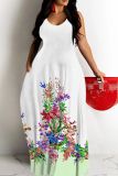Casual Floral Print Backless Spaghetti Strap Floor Length Vacation Baggy Sundress Slip Maxi Dress