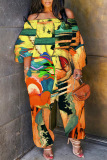 Casual Graphics Print Off Shoulder Long Sleeve Regular Vacation Harem Leg Jumpsuits