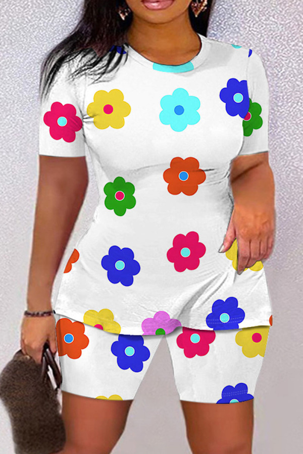 Casual Graphics Print O Neck Short Sleeve T Shirt And Shorts Set Sportwear Plus Size Two Piece Matching Set